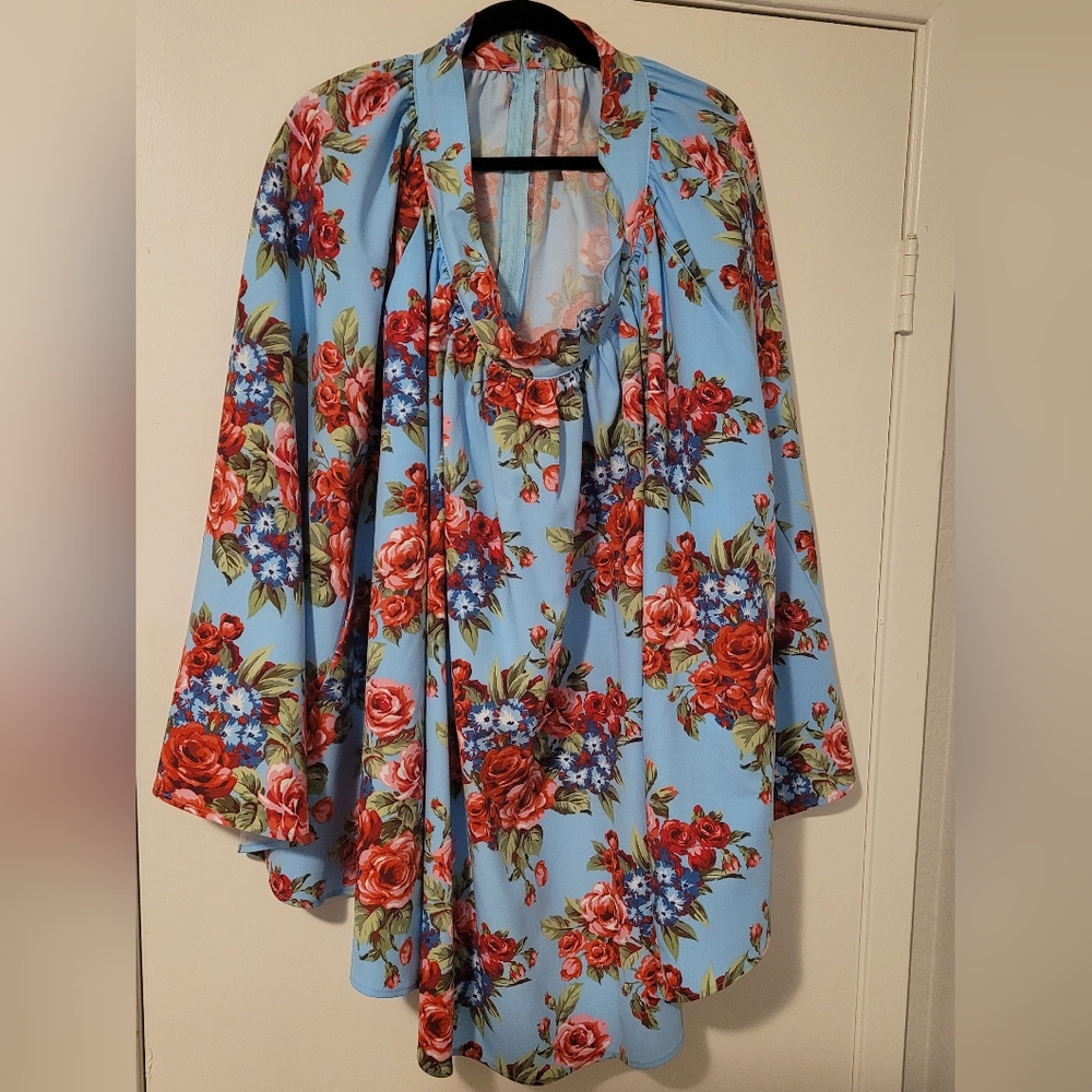 EUC XL blue roses swing skirt